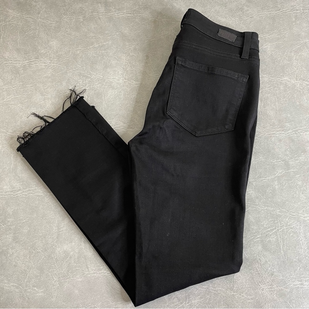 PAIGE Women's Black Jacqueline Straight Leg Jeans with a Raw Hem - Picture 3 of 8
